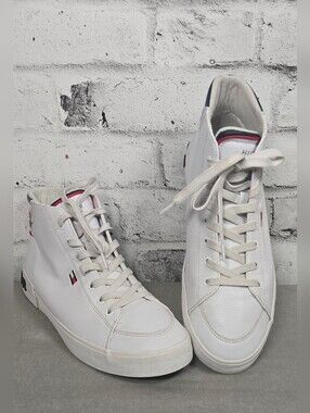 Tommy Hilfiger White Leather High Top Sneakers Men US 10 EUR 43